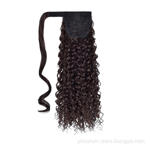 Long Curly Red Brown Hair 18 Inch Long curly Ponytail hair Extension Synthetic Wrap Around Drawstring Hair